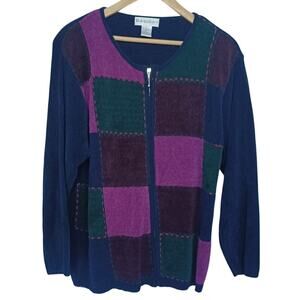 Dressbarn Vintage Patchwork Full-Zip Cardigan Sweater Women's Plus Size 18/20.